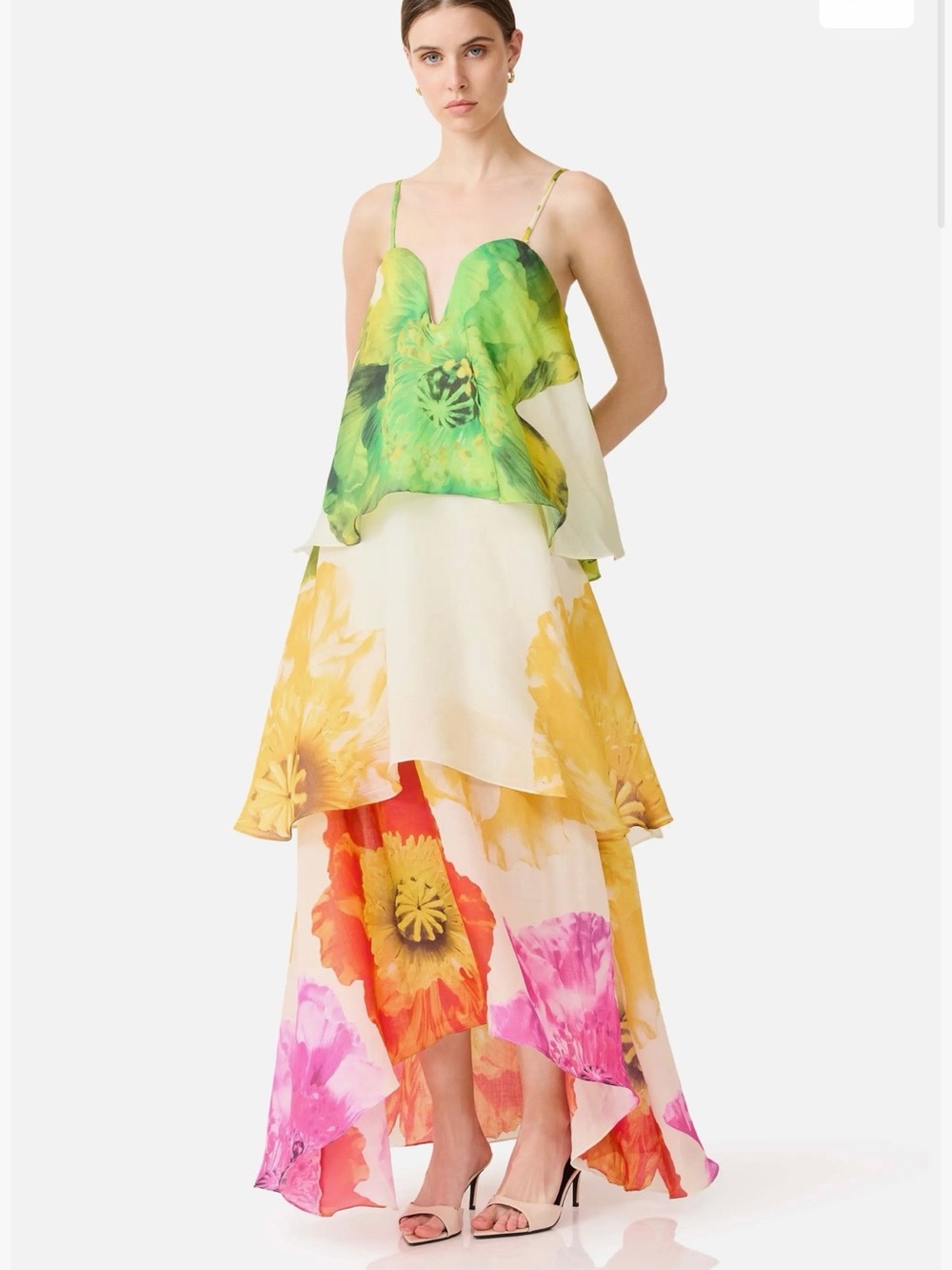 Elliatt Green, Yellow & Pink Floral High-Low Maxi Dress